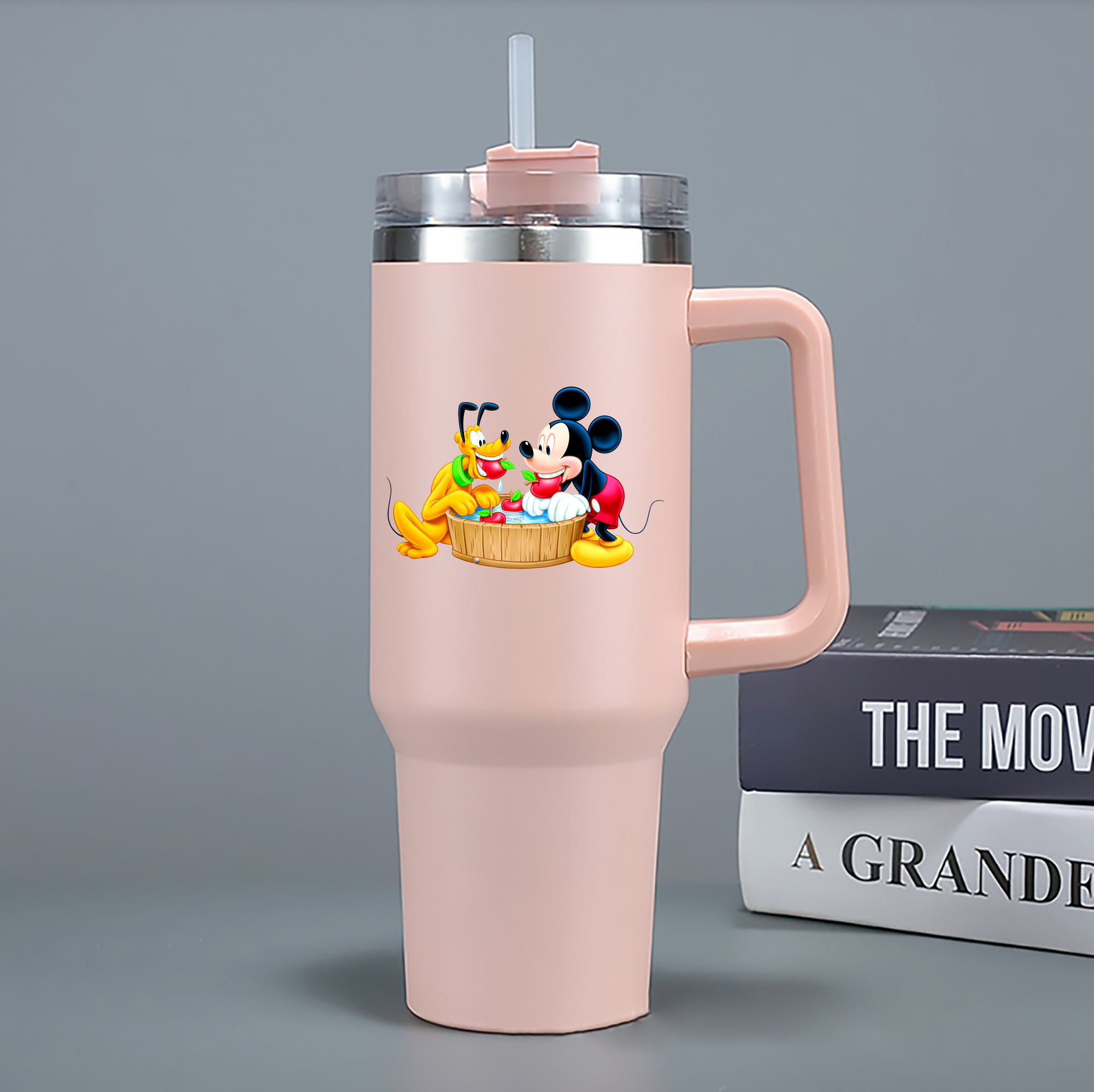（画像用） ミッキーマウス Mickey Mouse 1200mL車用タンブラー - クリスタルステッカー（プラスチックストロー付き）
